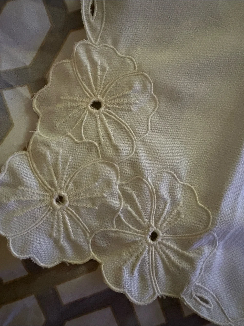 Vintage Embroidered Floral Cutwork Table Placemats - White/cream